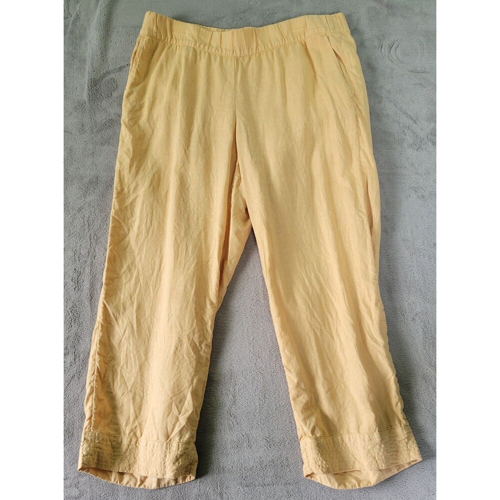 J Jill Pure Jill Garmet Dyed Linen Pants Medium Orange Pull On Stitched Hem